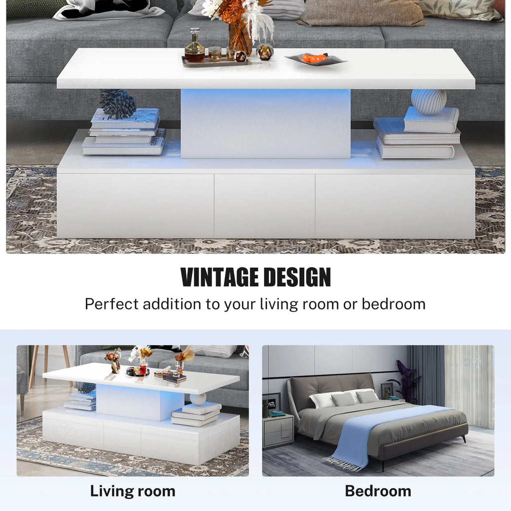 Black LED Coffee Table with 4 Drawers T12227