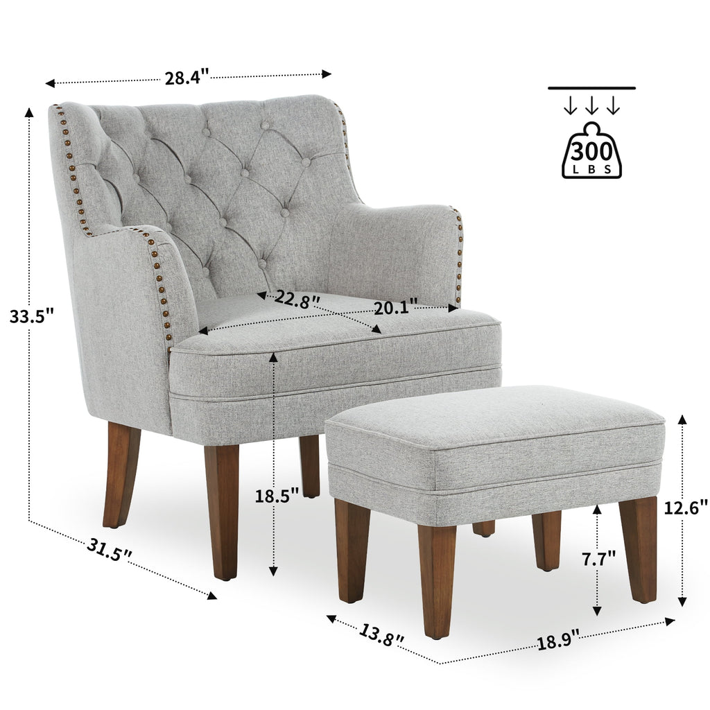 Beige Accent Chair with Ottoman Set Y478