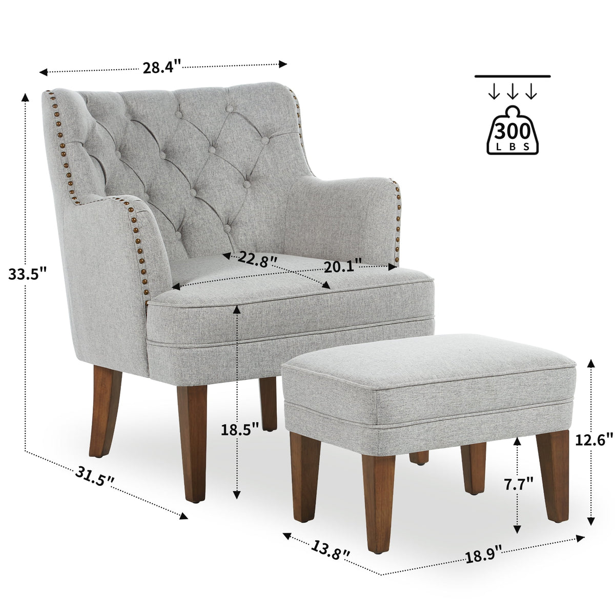 Beige Accent Chair with Ottoman Set Y478