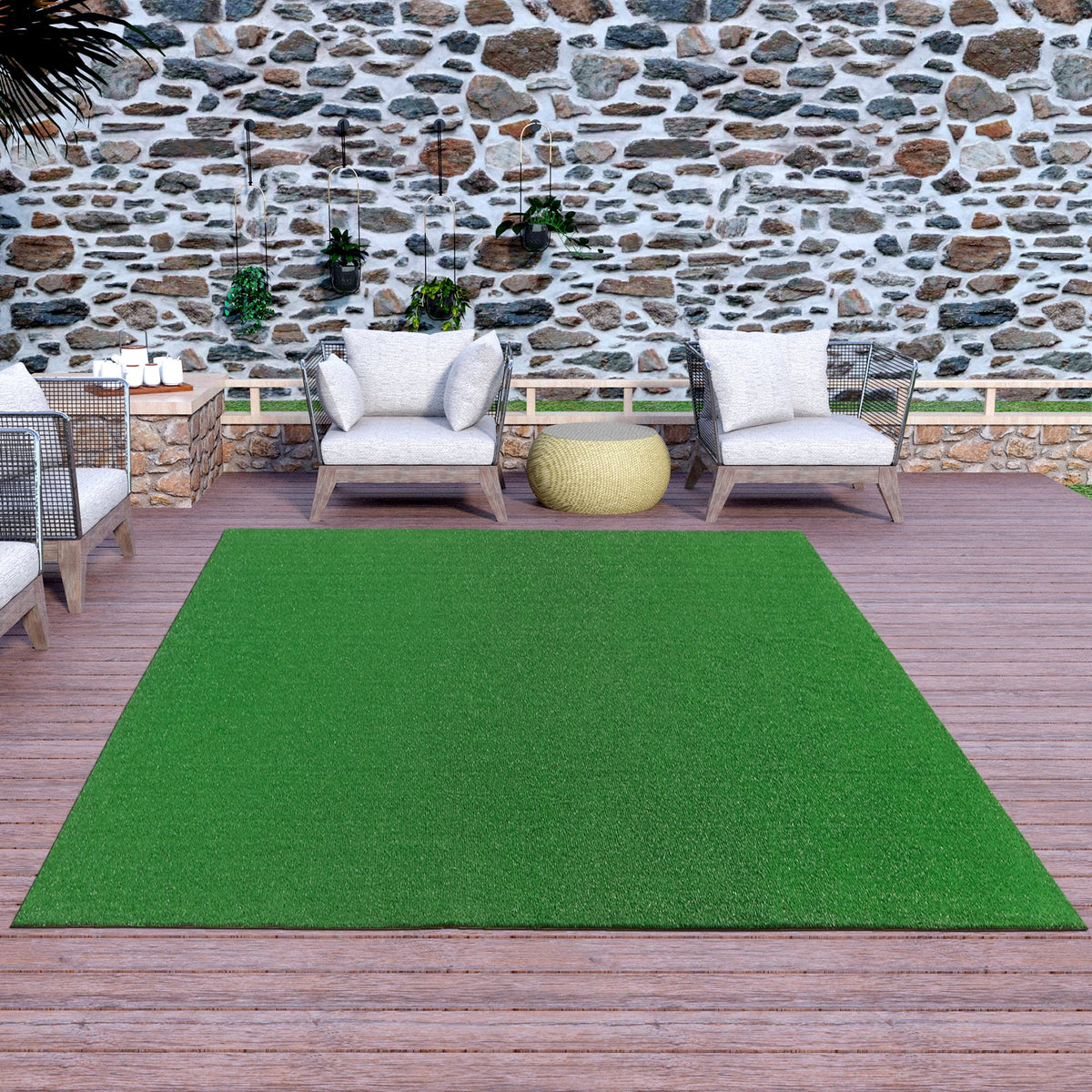 Waterproof 5'3" x 8'2" Green Artificial Grass Rug Y9287