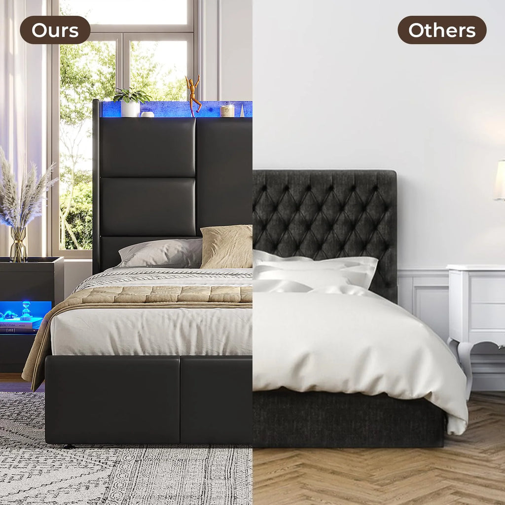 Queen Platform Bed Frame with High Headboard and Charging Station H50835