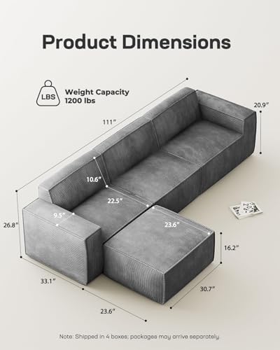 111" L-Shape Corduroy Sectional Sofa with Ottoman J913
