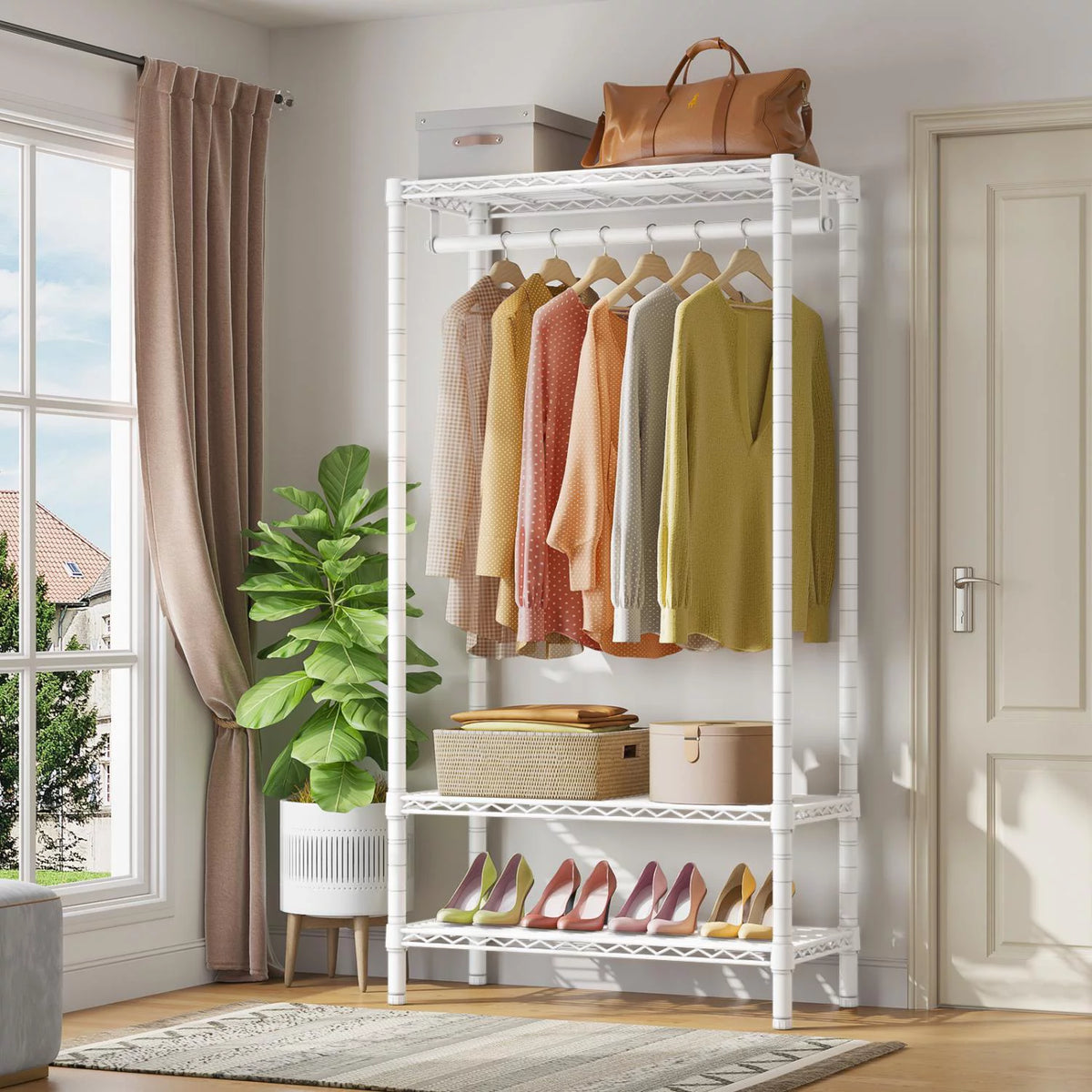 Heavy Duty 3 Tier Garment Rack with Adjustable Wire Shelving J3755