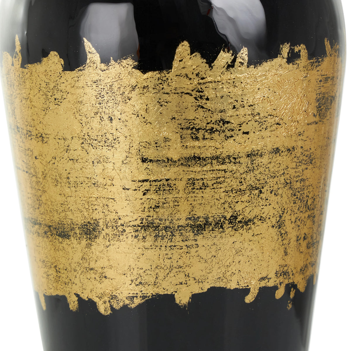 16" Abstract Black Metal Vase with Gold Detailing E87490