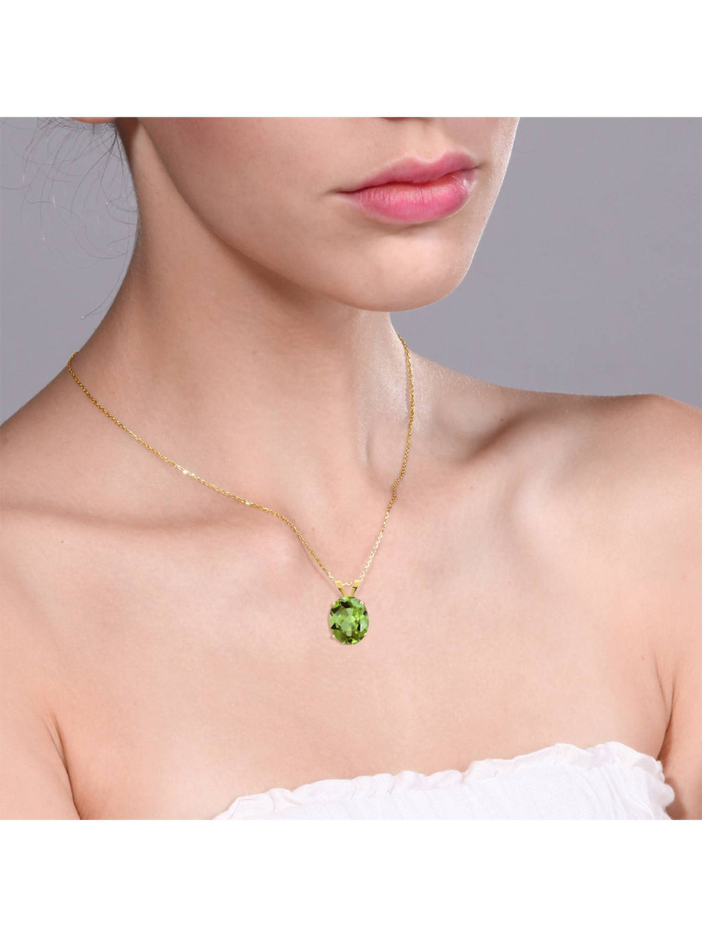 14K Yellow Gold Green Peridot Pendant Necklace with 18 inch Chain I739779