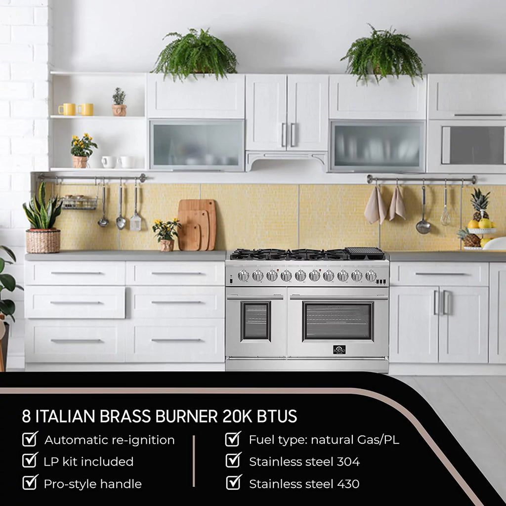 48-inch 8-Gas Burner Freestanding Range with Dual Oven in Stainless Steel C357455