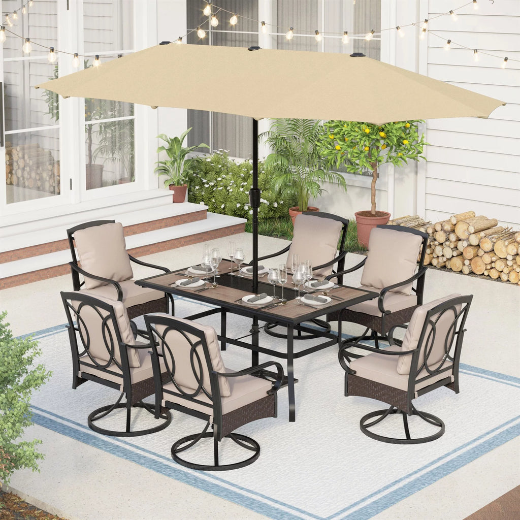 7/8-Piece Patio Dining Set with Swivel Chairs and Umbrella F333