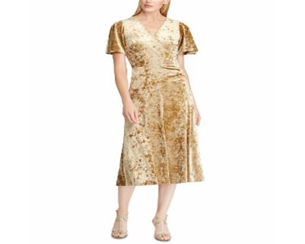 Yellow Velvet Surplice Dress Size 18 U3910