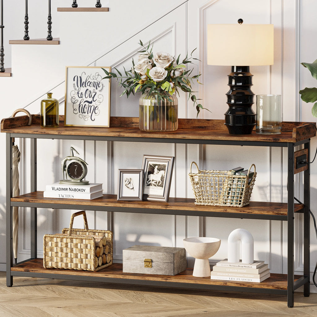 Rustic Brown 55" Console Table with Charging Station L3756