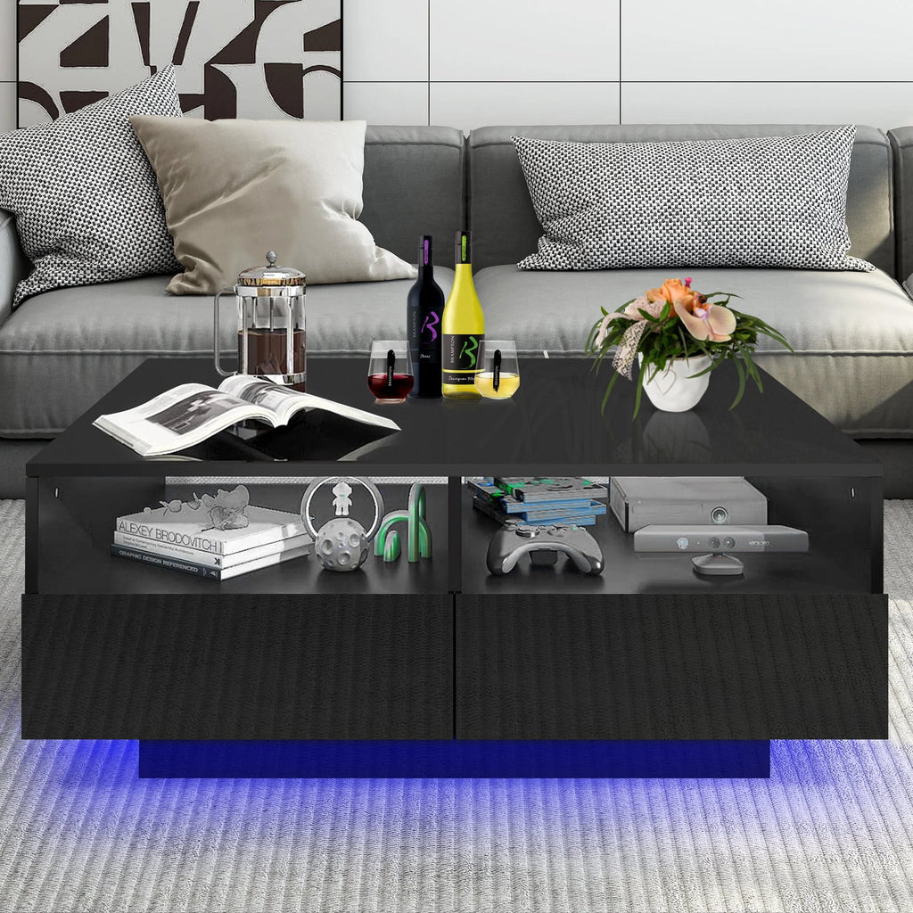 Black LED Coffee Table with 4 Drawers T12227