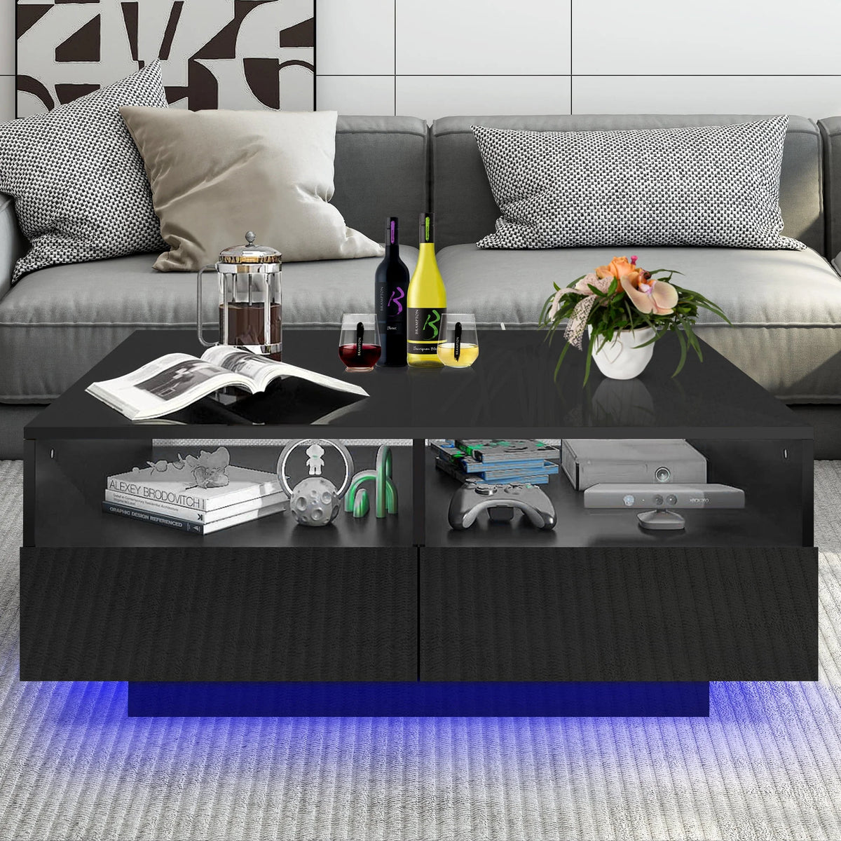 Black LED Coffee Table with 4 Drawers T12227