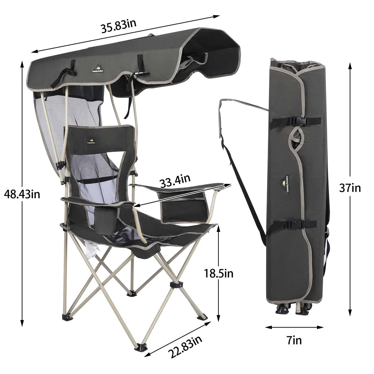 Army Green Folding Camping Chair with Shade Canopy A61733