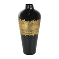 16" Abstract Black Metal Vase with Gold Detailing E87490