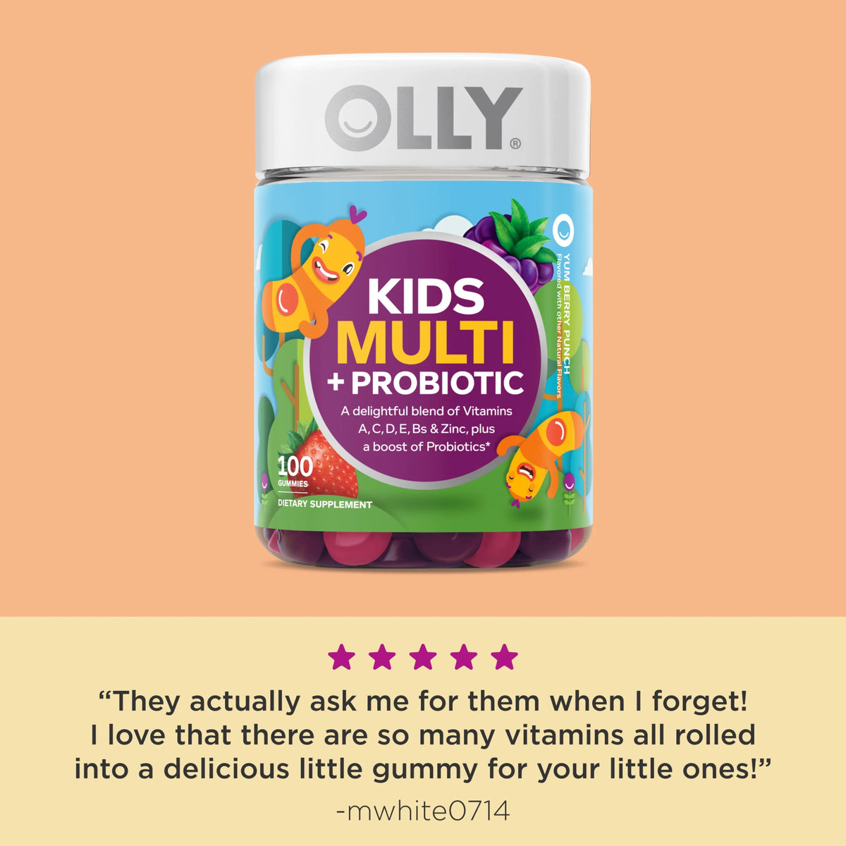 Kids Multivitamin Probiotic Gummy, Berry, 100 Ct W67229