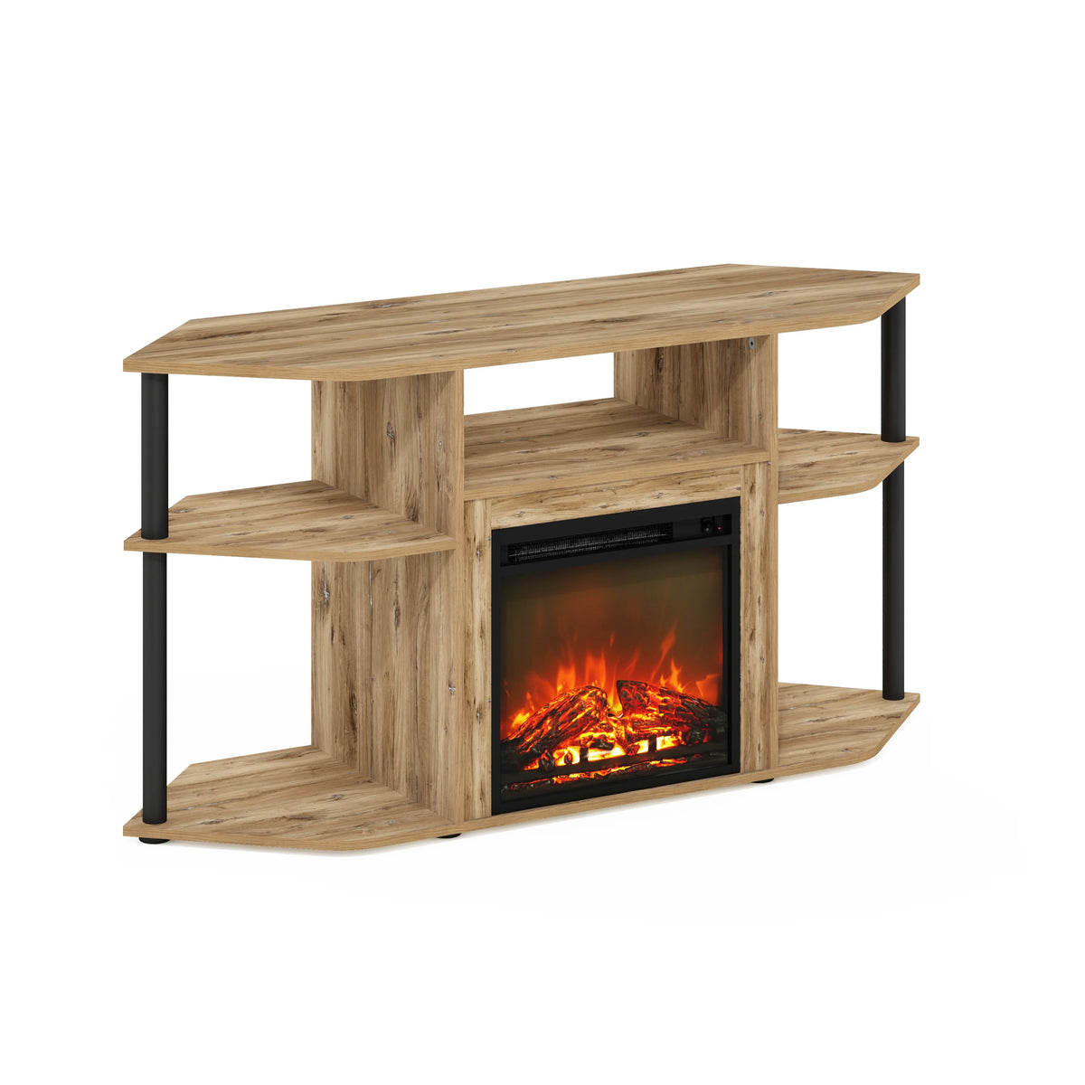 Flagstaff Oak/Black Corner Fireplace TV Entertainment Center for TV up to 55 Inch O705