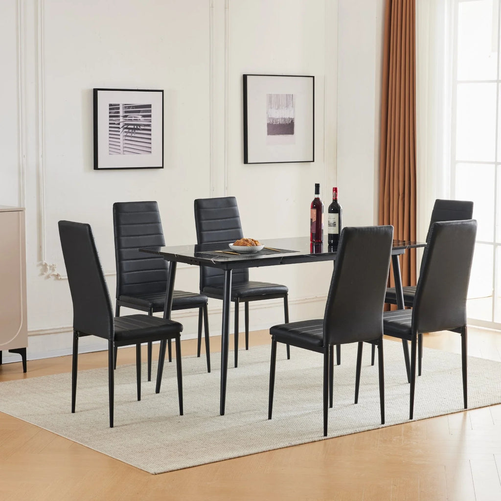 Black Faux Marble Dining Table Set for 6 I636207