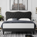Queen Size Black Linen Upholstered Platform Bed with Tufted Headboard Y2457