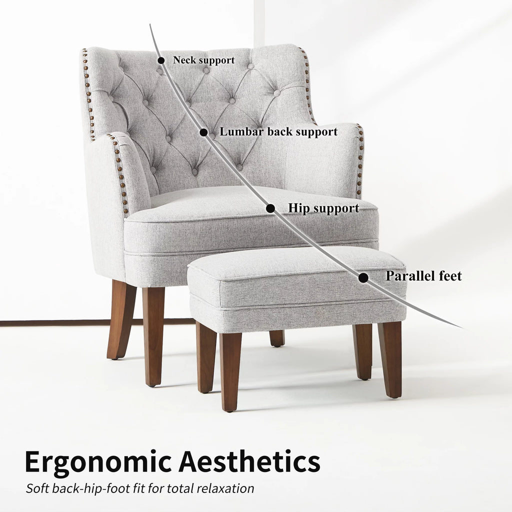 Beige Accent Chair with Ottoman Set Y478