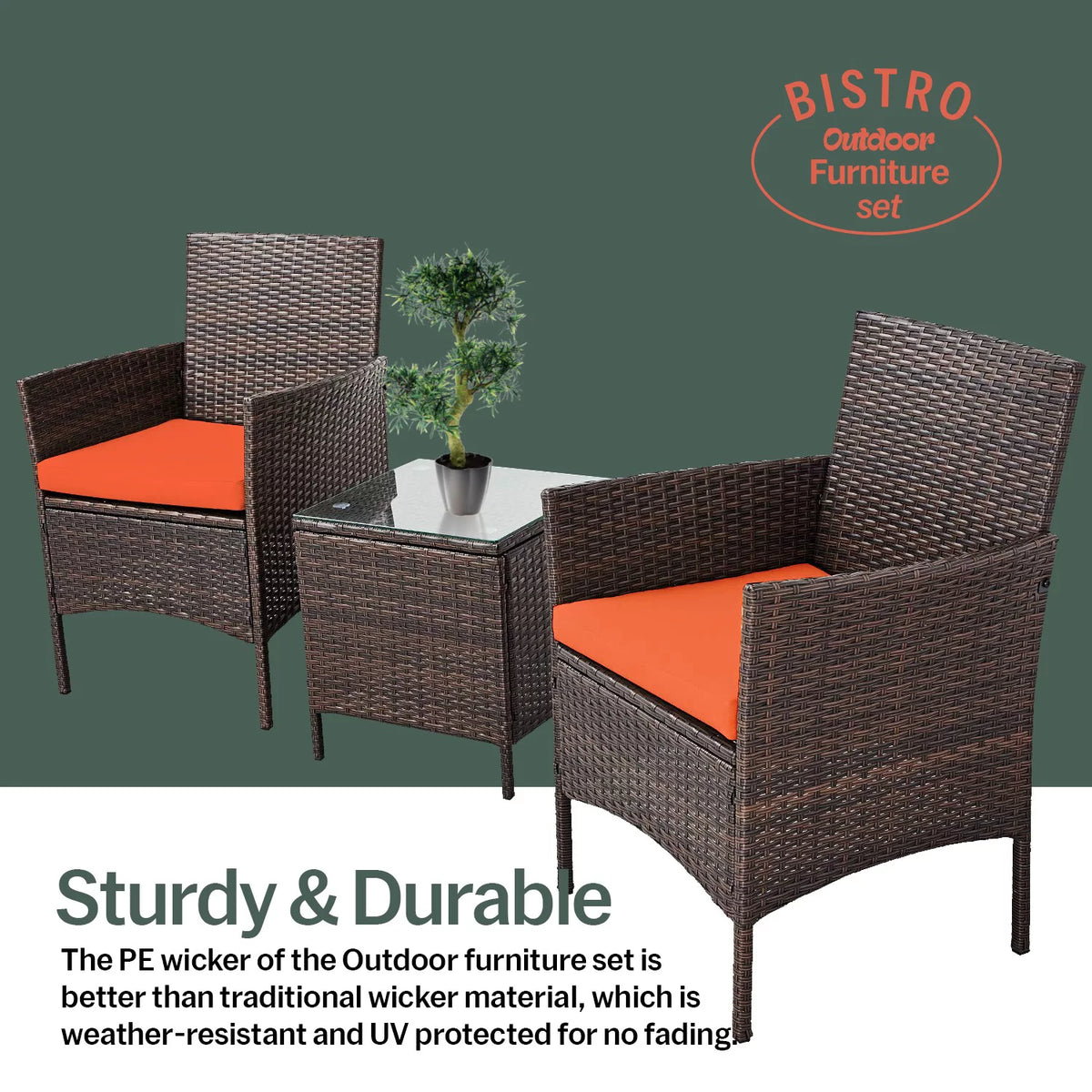 3 Piece Rattan Outdoor Furniture Set J983477