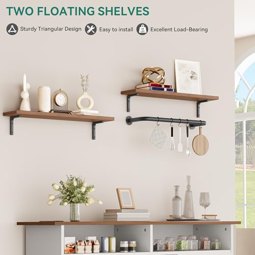 Rustic Brown Buffet Cabinet with Power Outlet and Floating Shelves B796654
