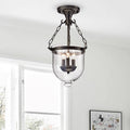 Antique Bronze 3-Light Glass Lantern Semi Flush Mount K332