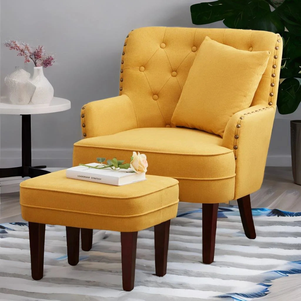 Yellow Upholstered Accent Chair with Ottoman B499