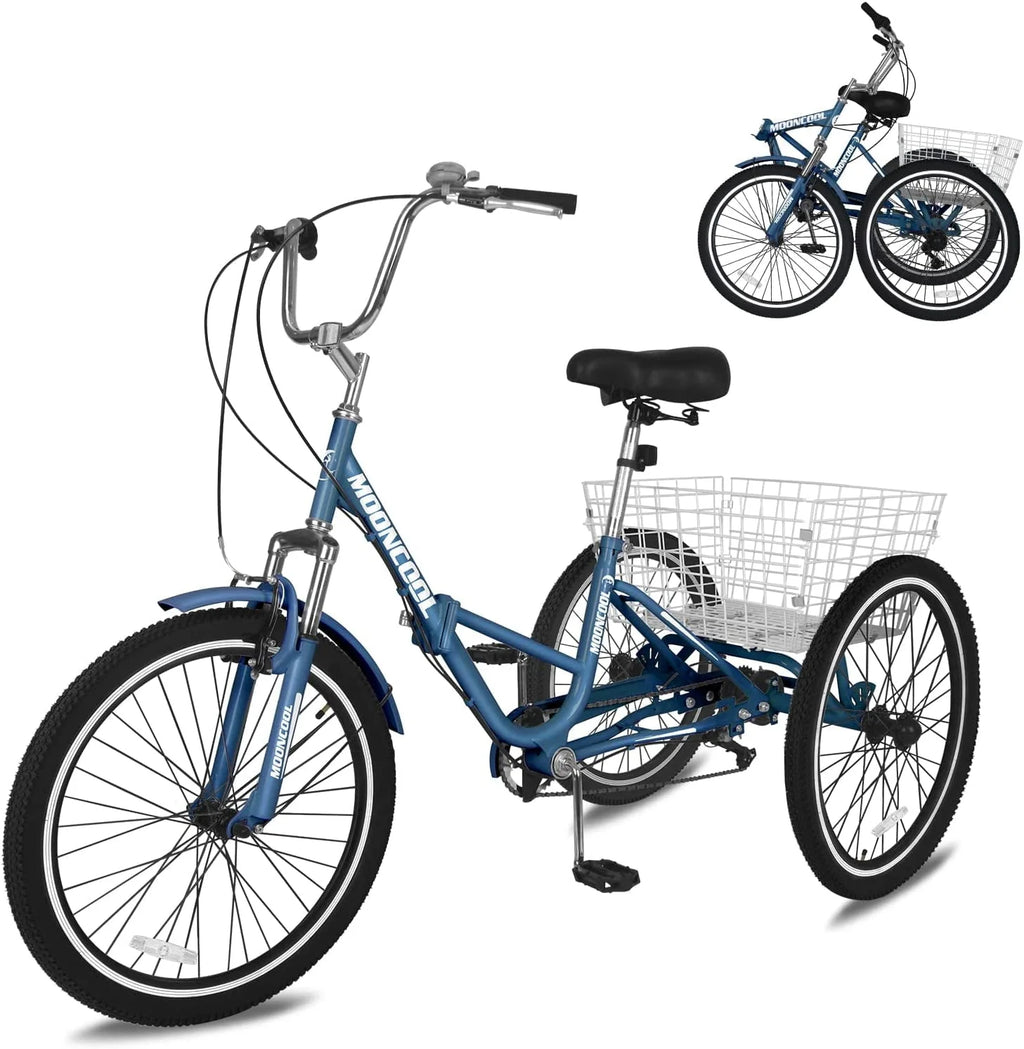 Folding 7 Speed Adult Tricycle with Large Basket V6693