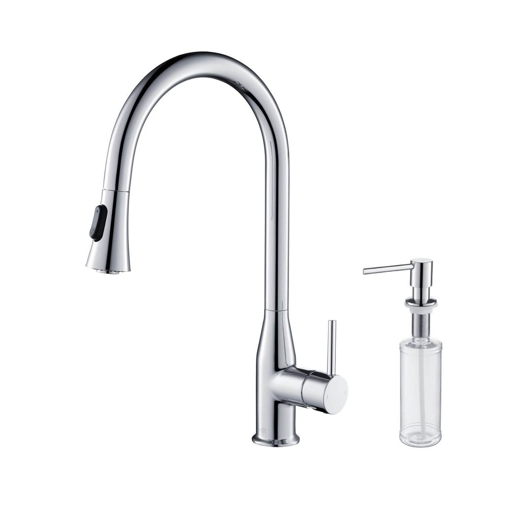 Chrome Pull Out Single Level Kitchen Faucet with Sprayer and Soap Dispenser X481