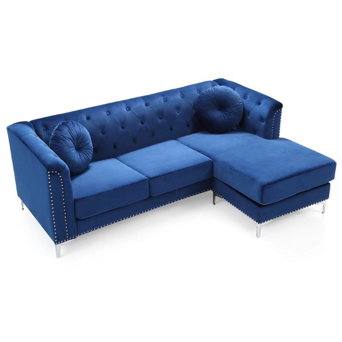 Velvet Sofa Chaise and Loveseat in Navy Blue Q70029