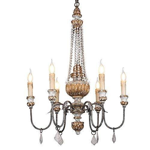 Retro Rustic 6-Light Wood Metal Crystal Chandelier T202659