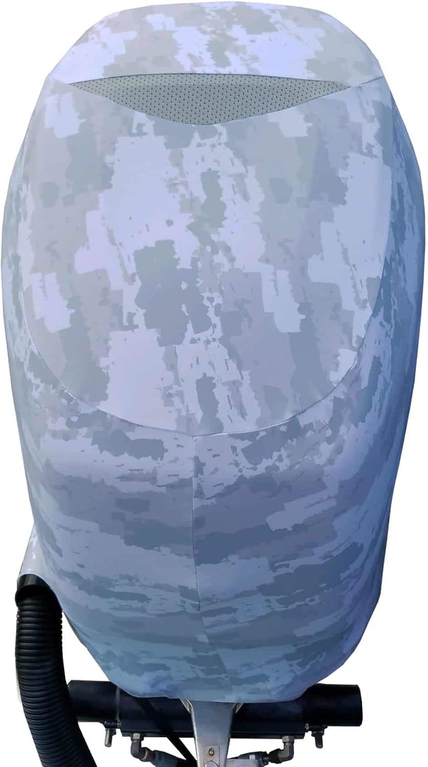 Grey Digital Camo Outboard Motor Cover with Side Vents C828