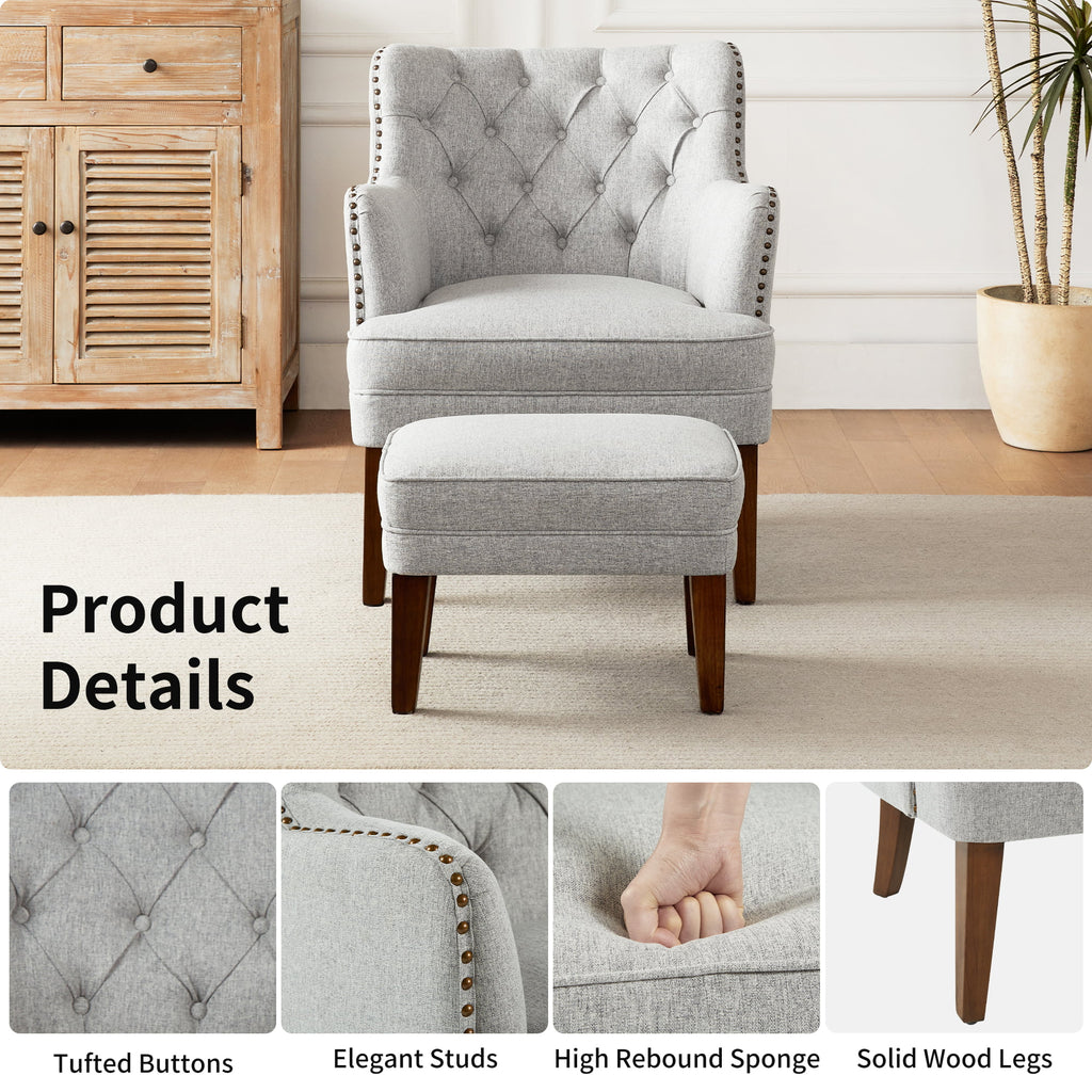 Beige Accent Chair with Ottoman Set Y478