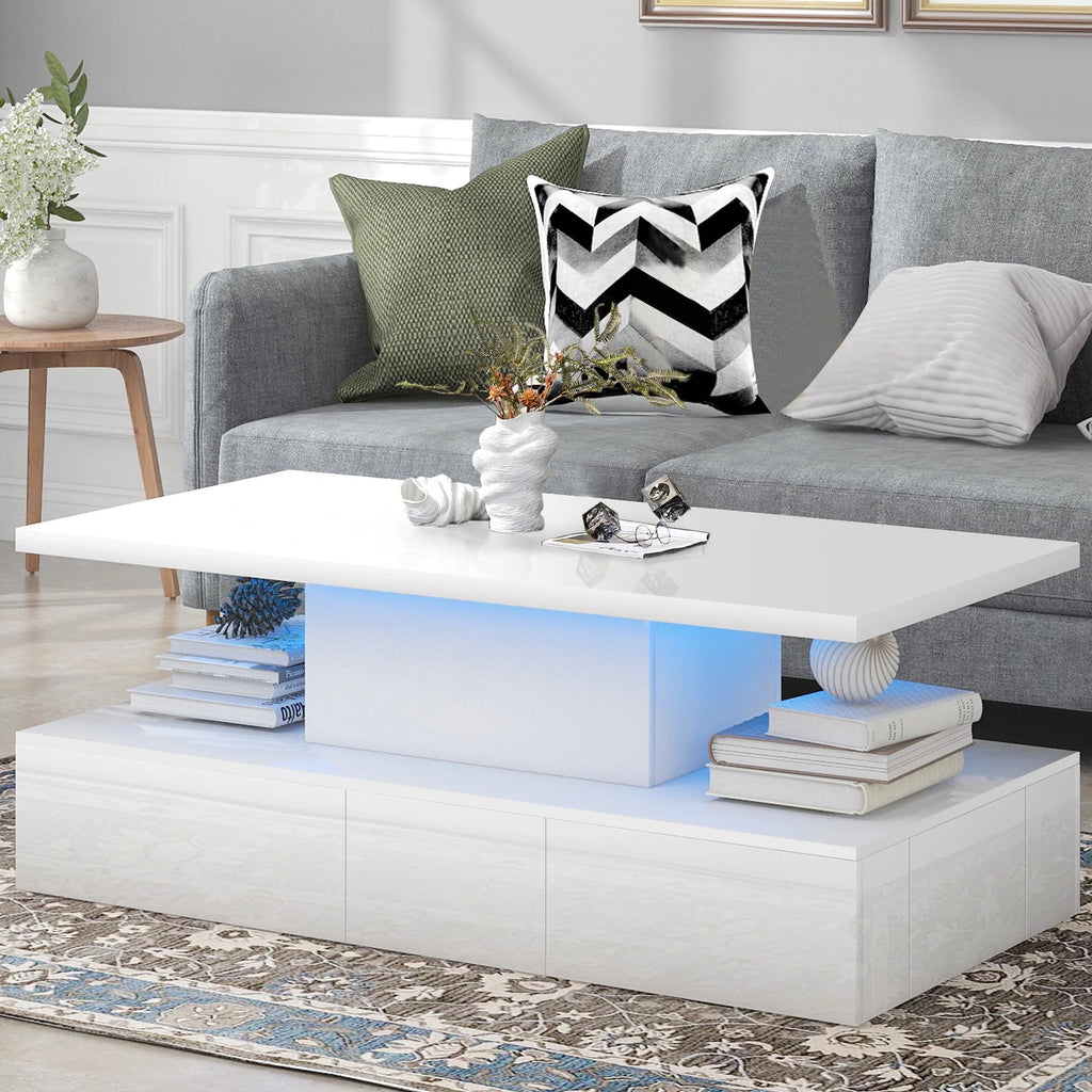 Black LED Coffee Table with 4 Drawers T12227