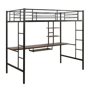 Twin Size Metal Loft Bunk Bed with Bookcase W4581
