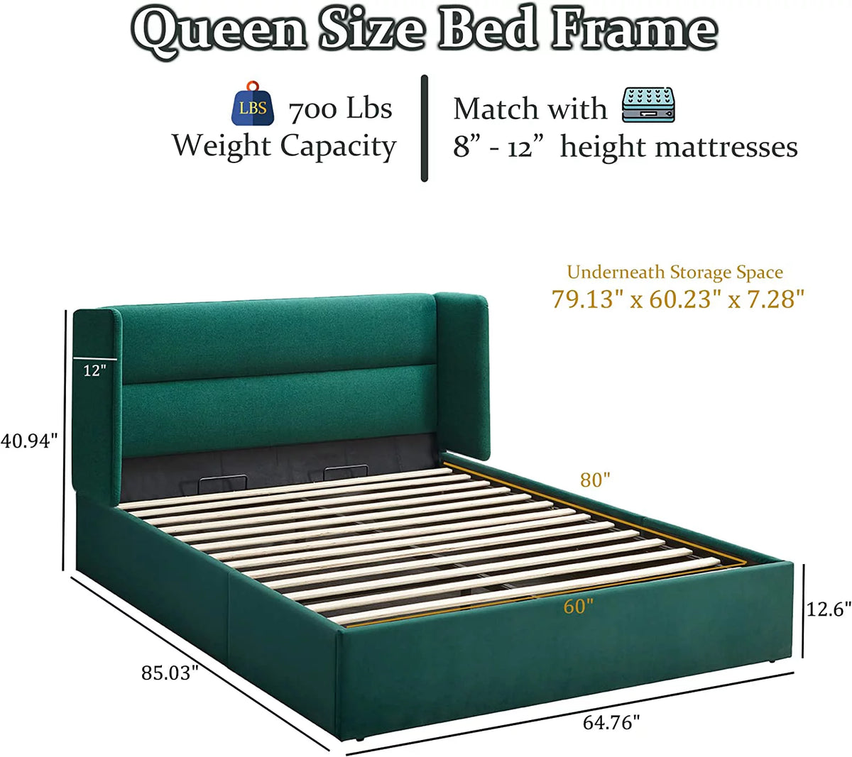 Queen Size Green Linen Upholstered Storage Bed Q642730