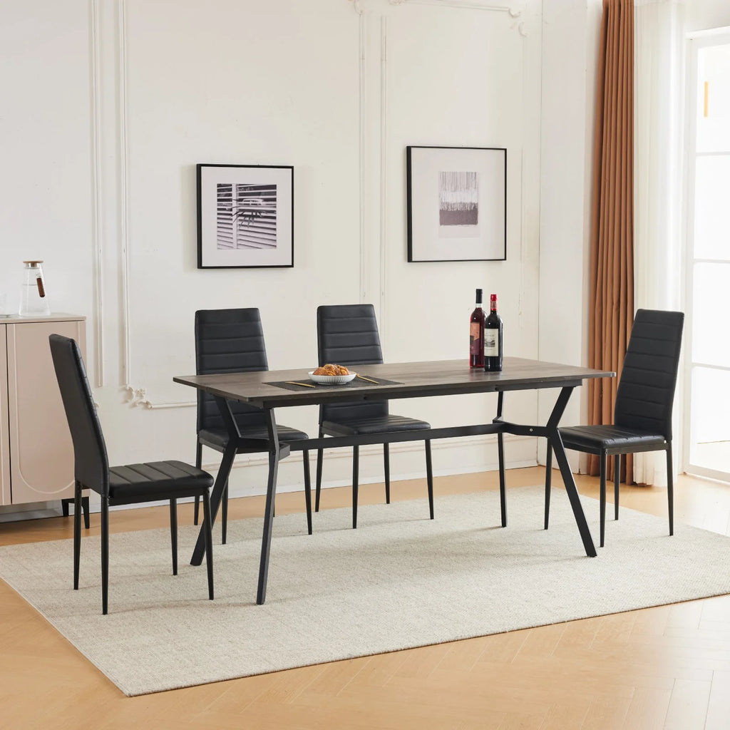 Black Faux Marble Dining Table Set for 6 I636207