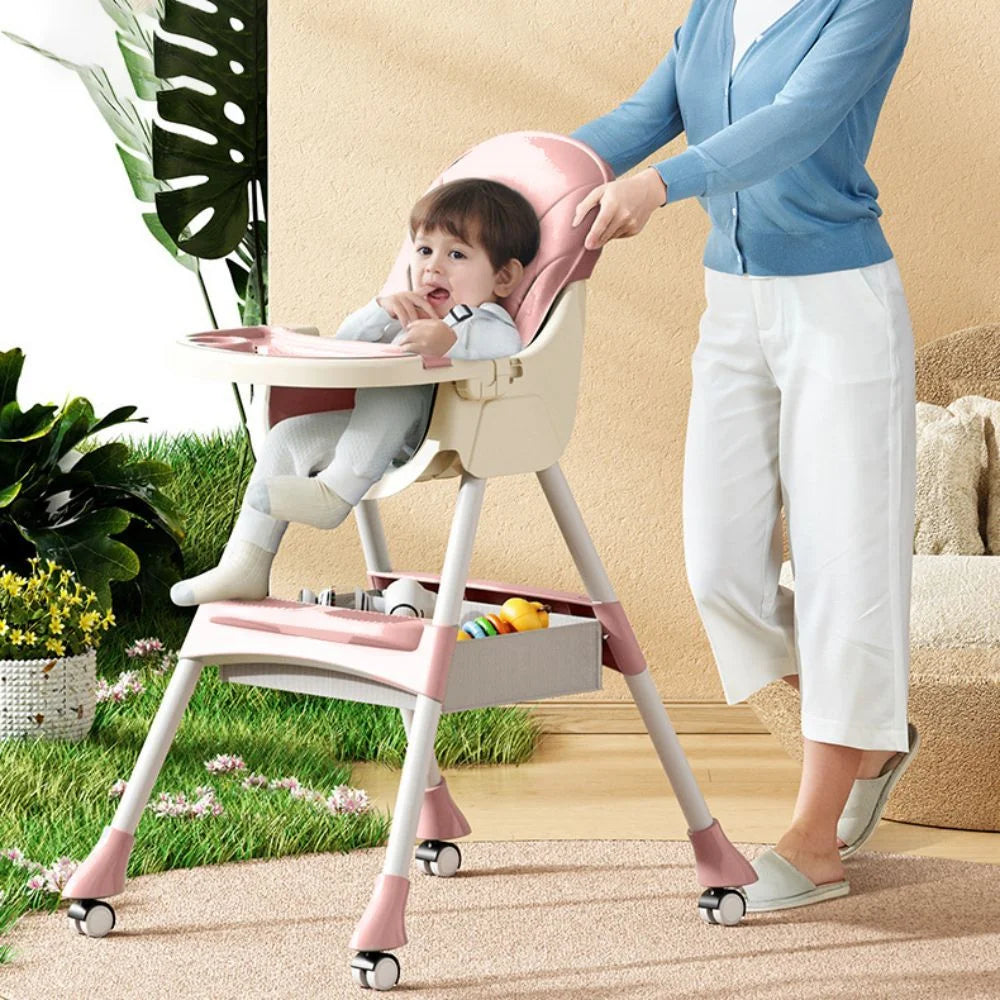 Pink 4-in-1 Baby Highchair with Five-Point Snap Button S8289