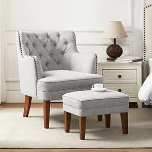 Beige Accent Chair with Ottoman Set Y478