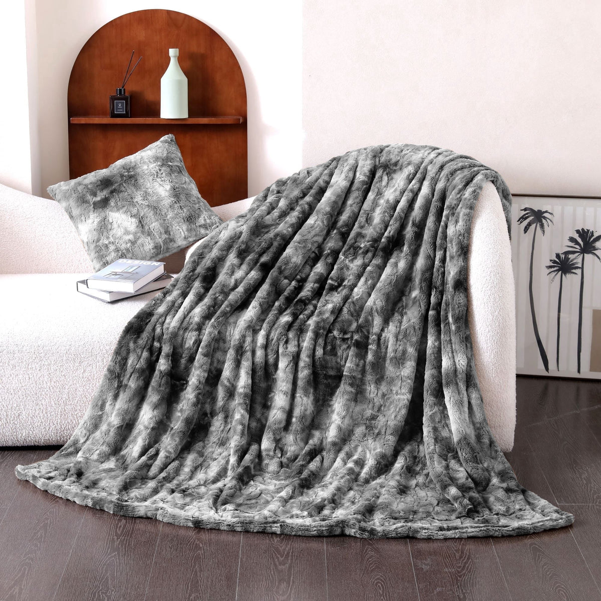 Oversized Soft Fuzzy Faux Fur Sherpa Throw Blanket 60''x80'' Gray J226578