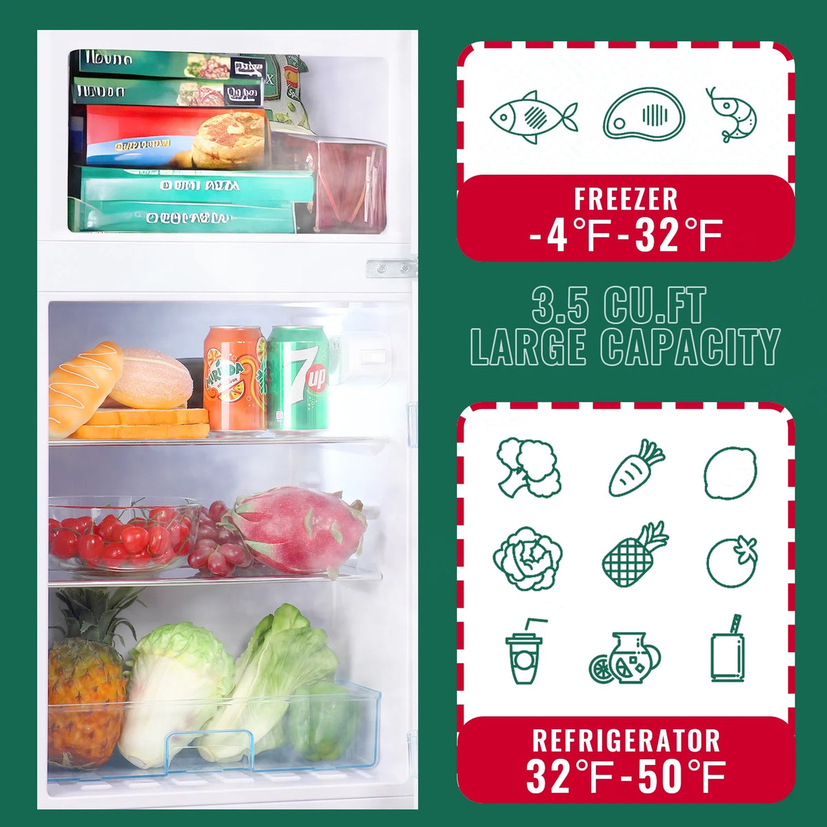 3.5 Cu.ft Dual Door Small Refrigerator with Freezer J2349