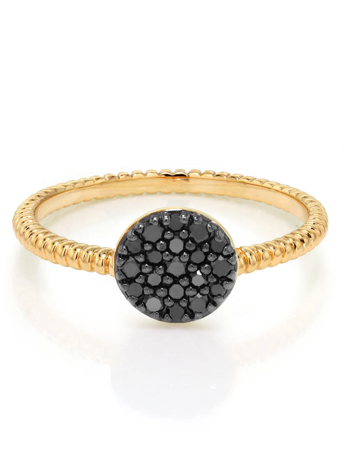14K Solid Yellow Gold Black Diamond Ring W6425