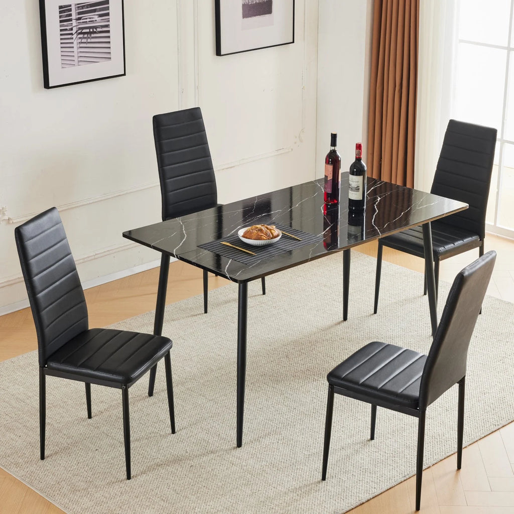 Black Faux Marble Dining Table Set for 6 I636207