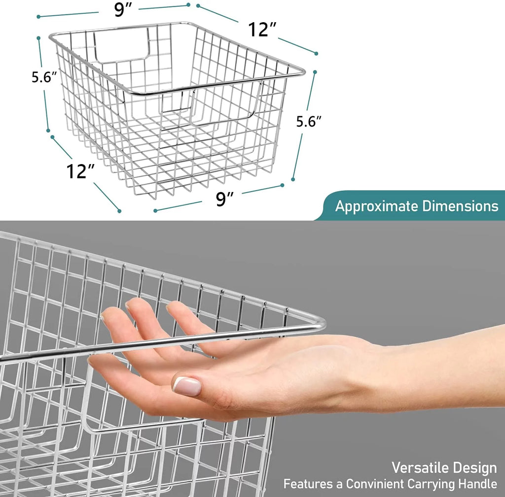 Metal Wire Storage Baskets 4-Pack Silver I953