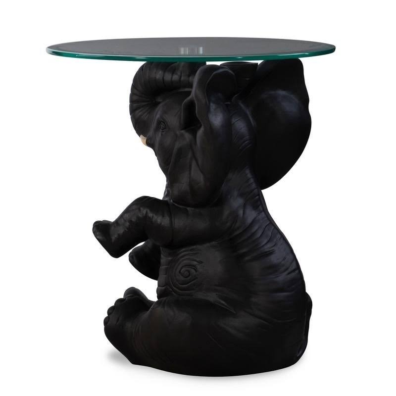 Black Resin and Glass Elephant Accent Table R752