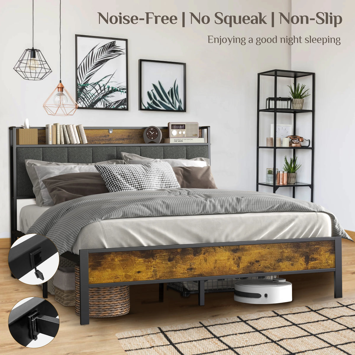 Full Size Metal Platform Bedframe with Headboard C364760
