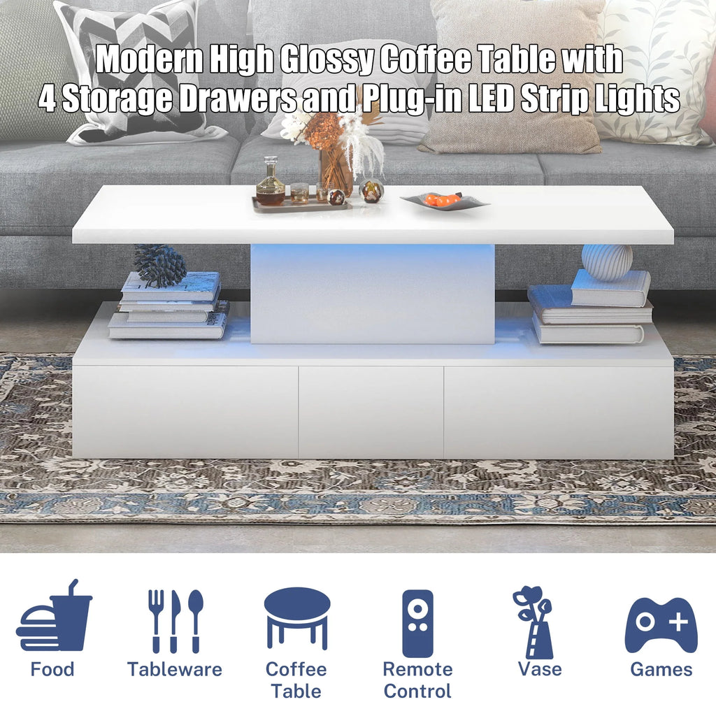 Black LED Coffee Table with 4 Drawers T12227