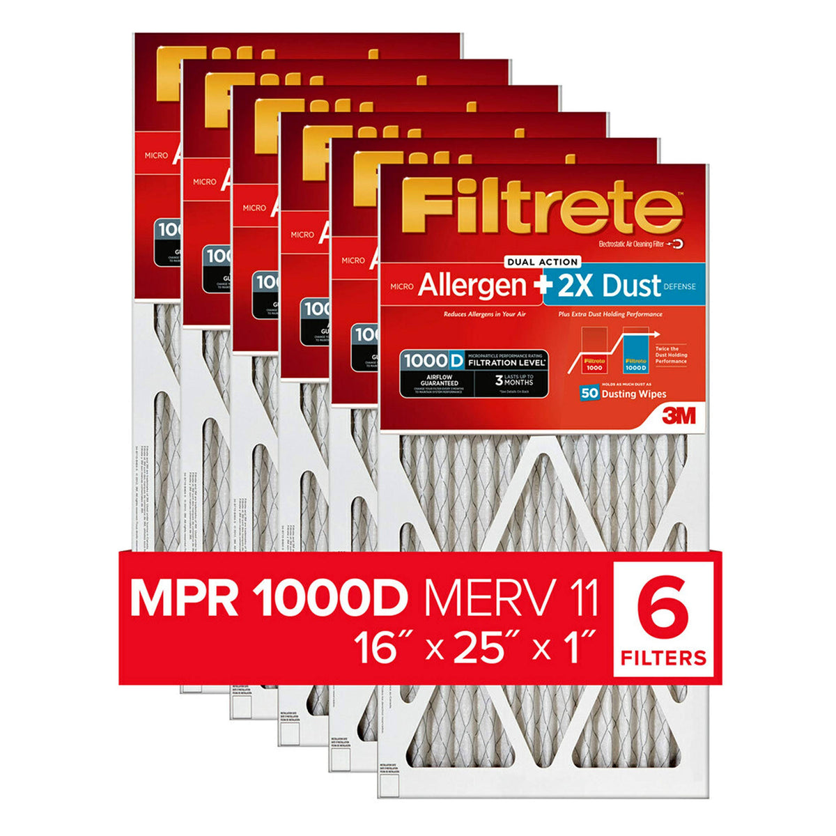 16x25x1 AC Furnace Air Filter, MPR 1000D, 6 I337