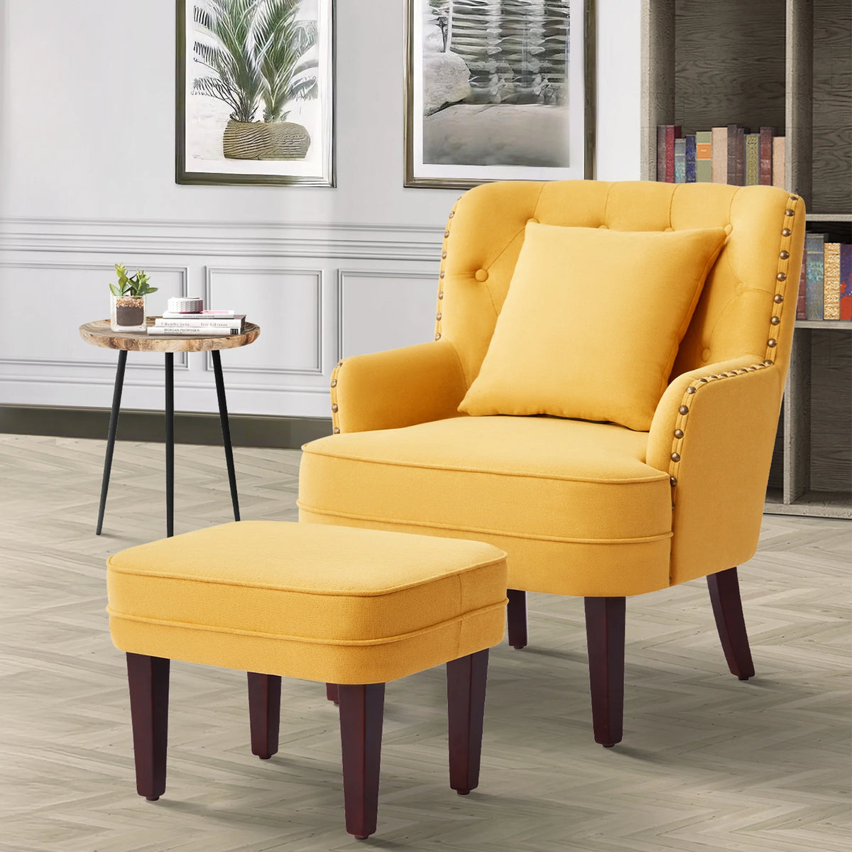 Yellow Upholstered Accent Chair with Ottoman B499