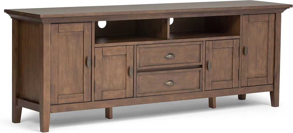 Black 72 inch Solid Wood TV Media Stand with Storage Shelves and Cabinets T315