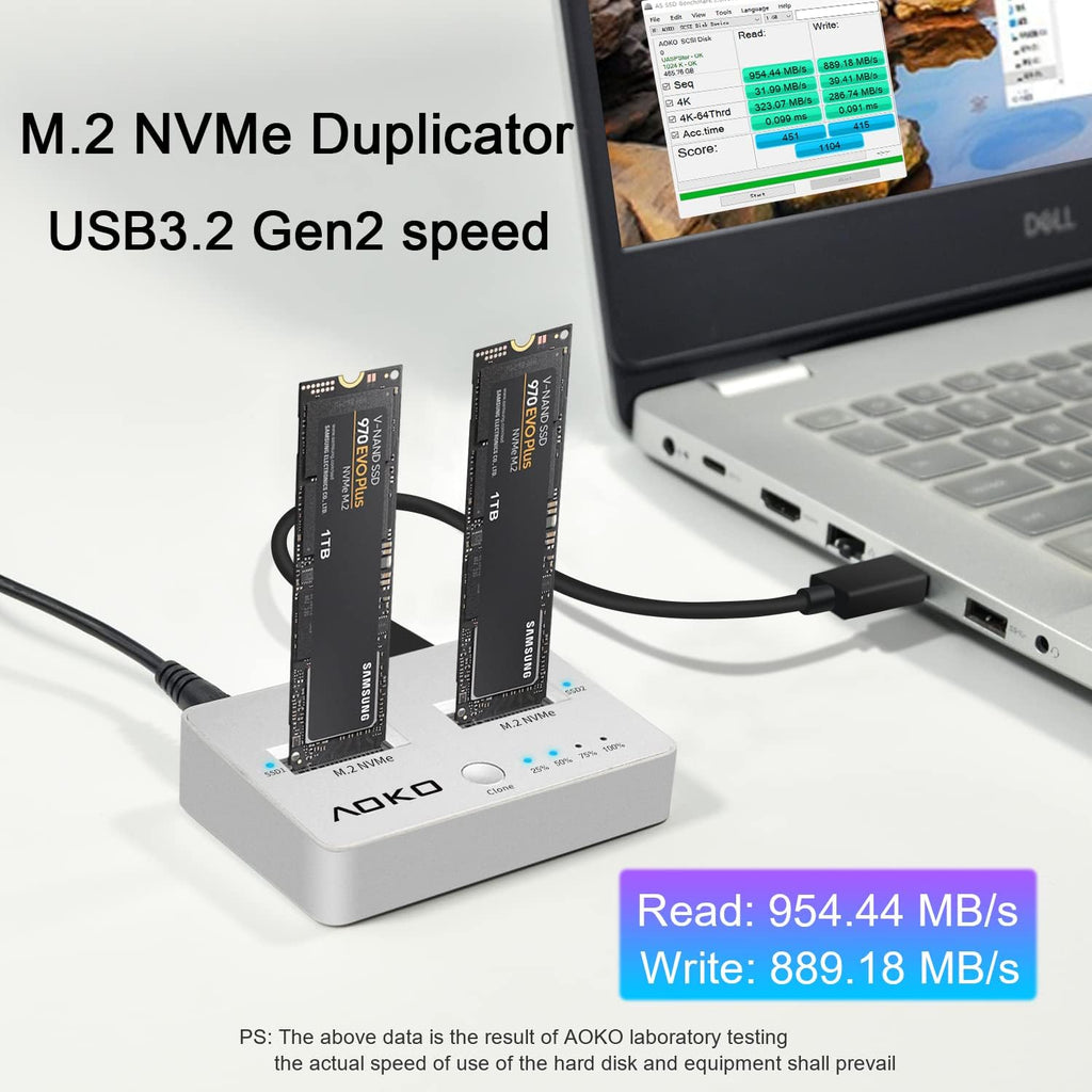 NVMe Dual-Bay Docking Station Clone Duplicator, USB C 3.2 Vertical External M.2 NVMe SSD Enclosure F6967